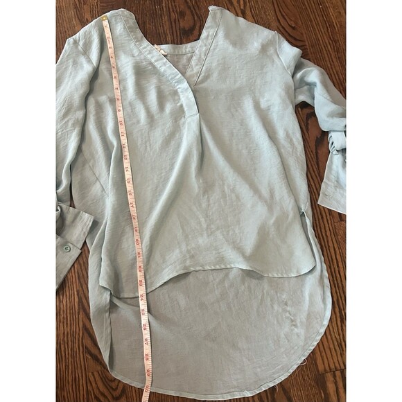 Entro Women’s 100% Lightweight‎ Mint Green Long Sleeve V-Neck Blouse Size Medium - Picture 5 of 6